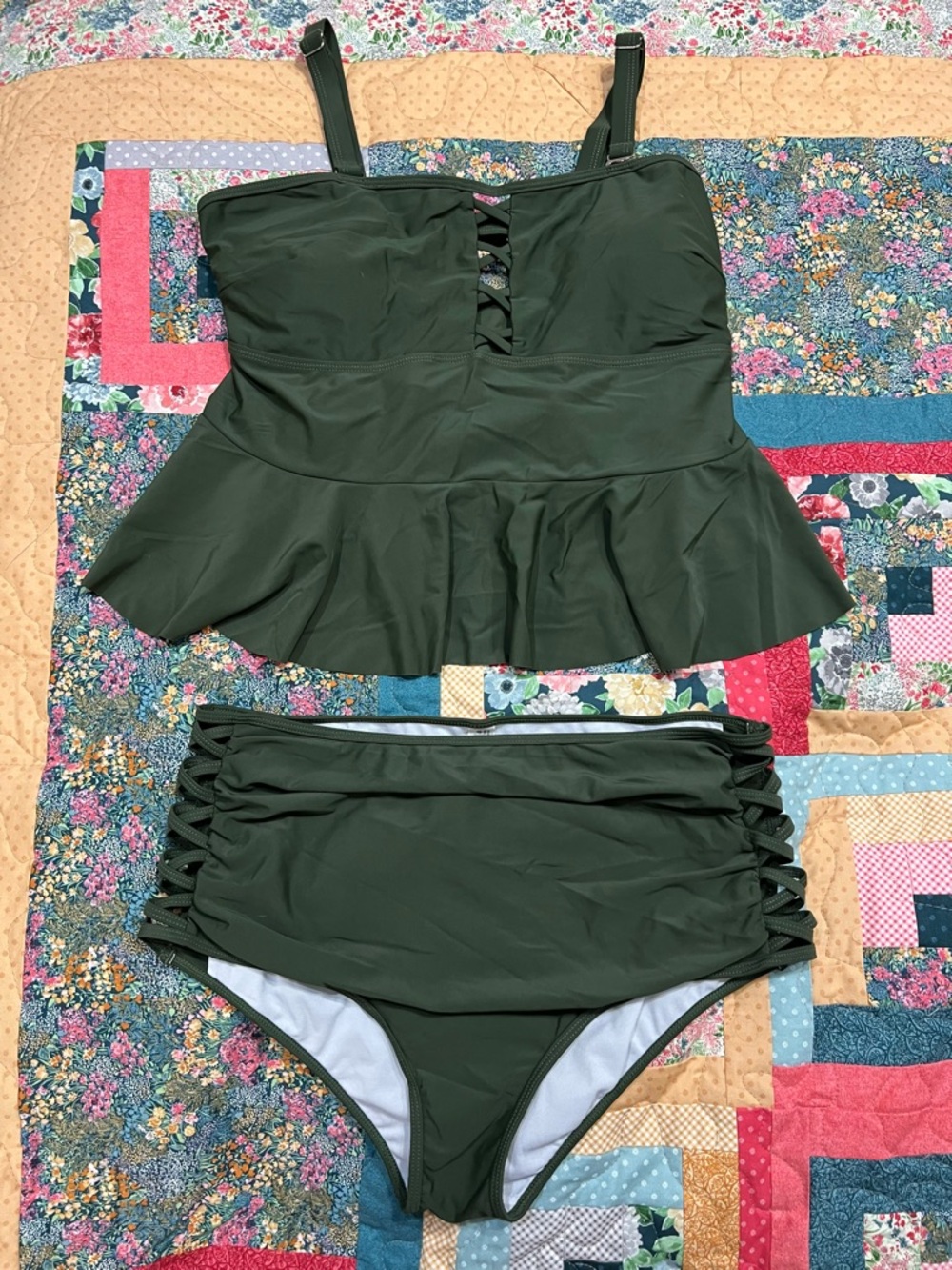 Women’s Peplum High-Waist Bikini Set – Dark Green